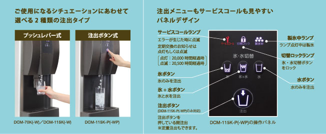 ホシザキアイスディスペンサーは選べる2種類の注出タイプ。
