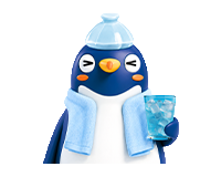 冷たい水を飲むペンギンのキューブのイラスト