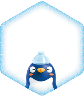 アイシングをしているペンギンのキューブのイラスト