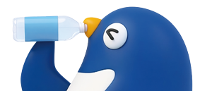 水分補給をするペンギンのキューブのイラスト