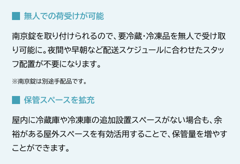 無人での荷受けが可能 保管スペースを拡充