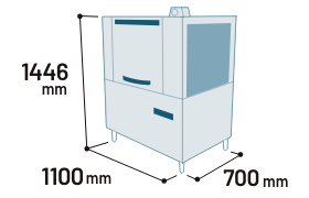 本体の寸法図。幅1100mm×奥行700mm×高さ1446mm
