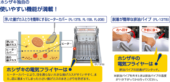 ホシザキの電気フライヤーは 使いやすい機能が満載！