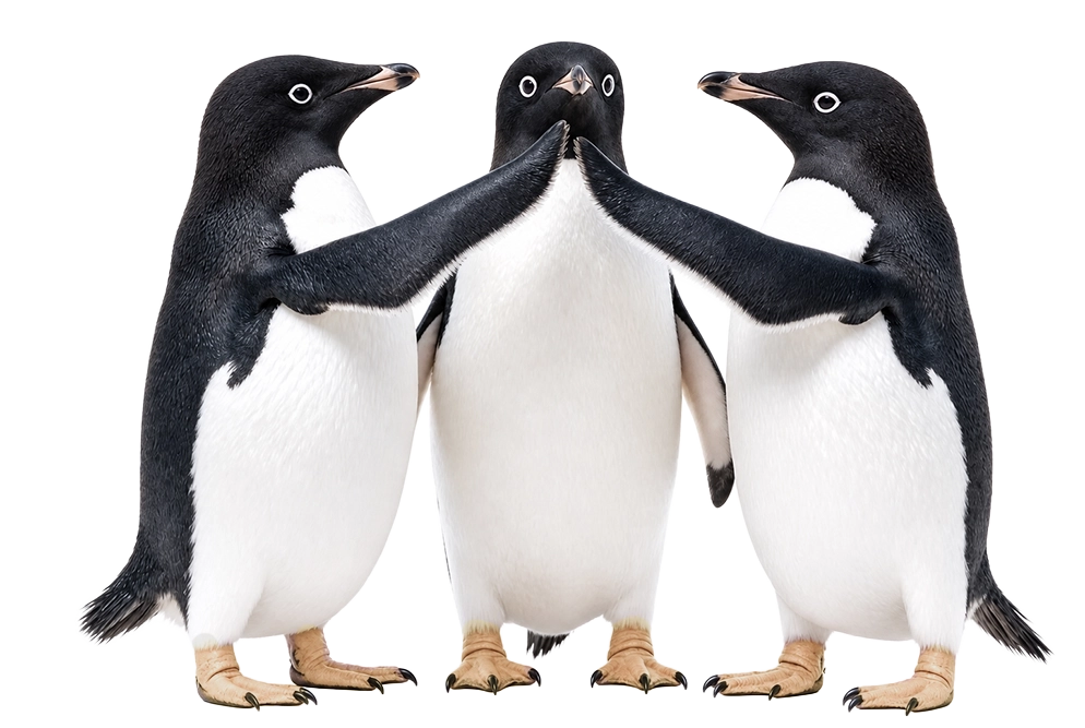 寄り添う3羽のペンギン
