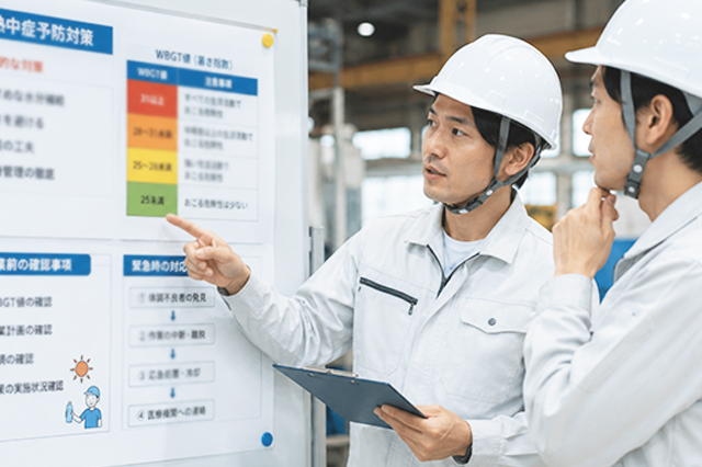 熱中症対策について話し合う従業員